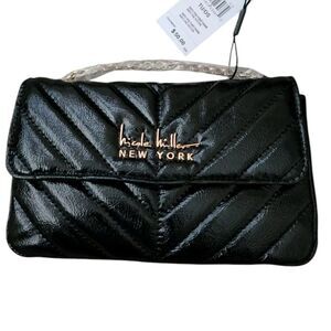 NICOLE MILLER BLACK PATENT CROSSBODY WITH GOLD‎ CHAIN